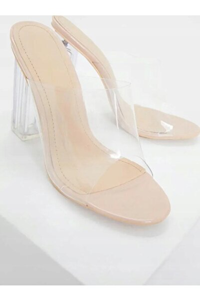 NO BRAND Papuci transparenți bej cu toc tip slide Prettylittlething 38