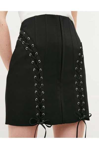 NO BRAND Fustă mini neagră tip creion cu șnururi Karen Millen 40