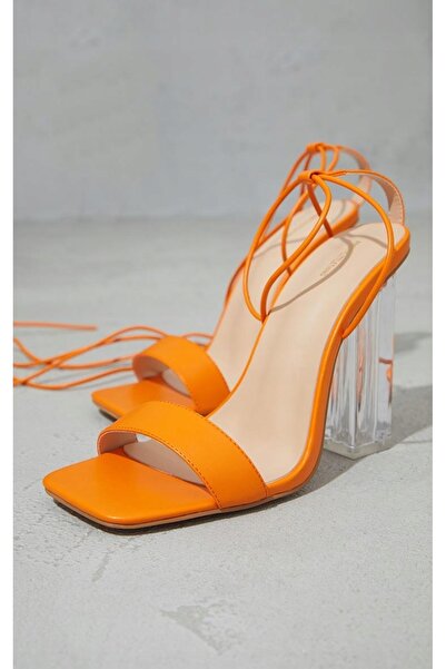 NO BRAND Sandale portocalii cu toc stiletto, cu șireturi, Prettylittlething 39