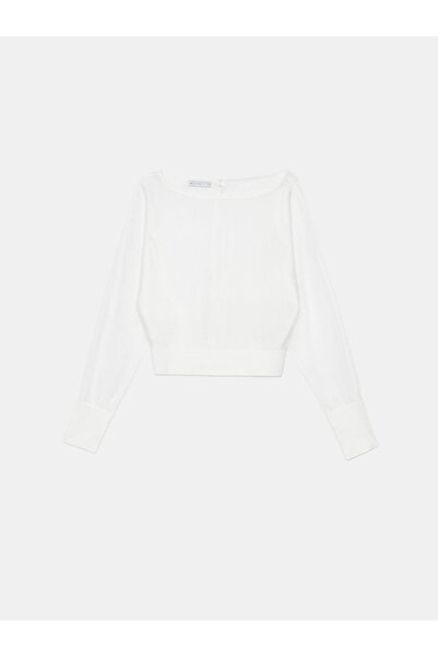 NO BRAND Bluză cu decupaj la spate, albă, din plasă, cu mânecă lungă, uni, XS