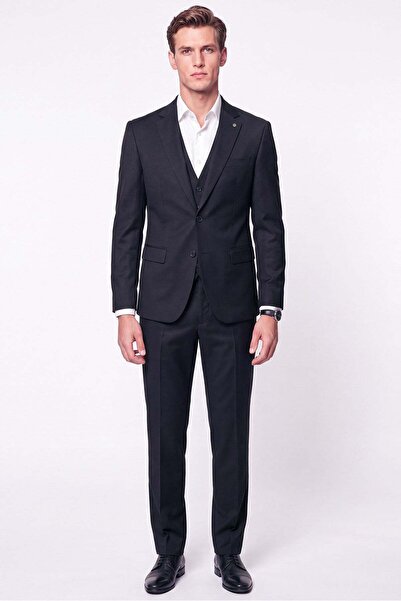 Efor Slim Fit Mono Collar Woolen Vest Black Suit Tk 943