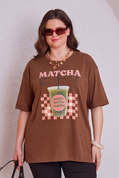 Büyük Moda PAMUKSKA MAJICA SA MATCHA ŠTAMPOM, KOJA SE MOŽE PRATI