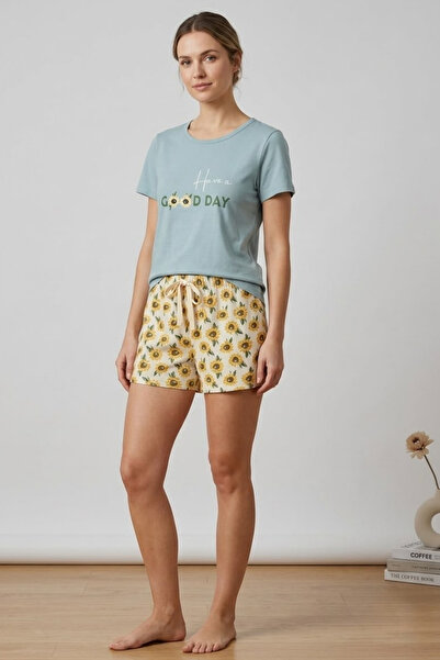 İPEKTENİM Sunflower Patterned Have a Good Day Text Printed Ornamental Corded ...