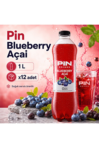 Pin Blueberry Açai Soğuk Çay (1 L) x12 adet