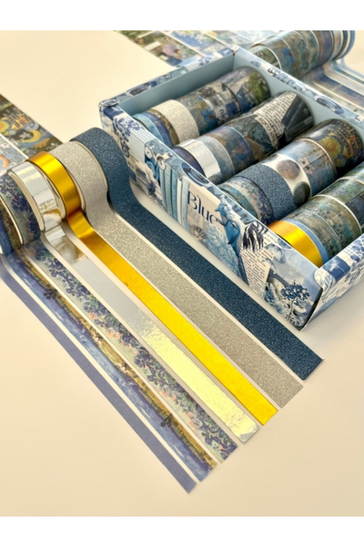 Kağıt Gemi Dükkan Vintage Blue Impression Gallery 24'lü Dekoratif Washi Bant Koleksiyon Seti/Washi Tape/Desenli Bant