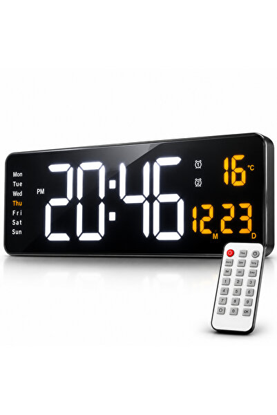 MultiZone Dijital LED Duvar Saati 40 CM Büyük Ekran Uzaktan Kumandalı Sıcaklı...