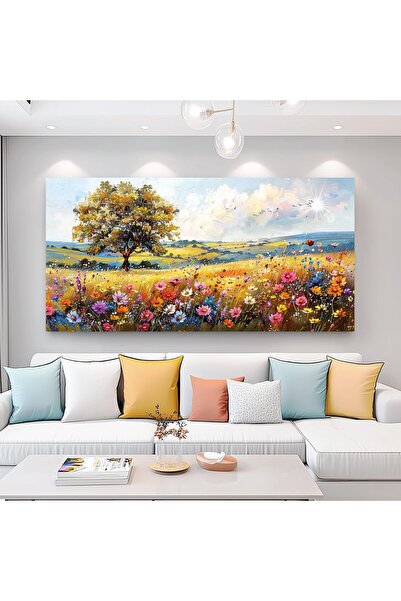 HOME MODE Wildflower Field and Tree Landscape Gallery Wrapped Canvas Wall Art...