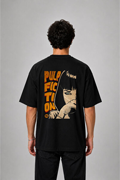 cesita تي شيرت Pulp Fiction مطبوع عليه رواية رخيصة الثمن من القطن الأسود كبير...