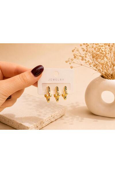 yıldız detaylı taşlı küpe set