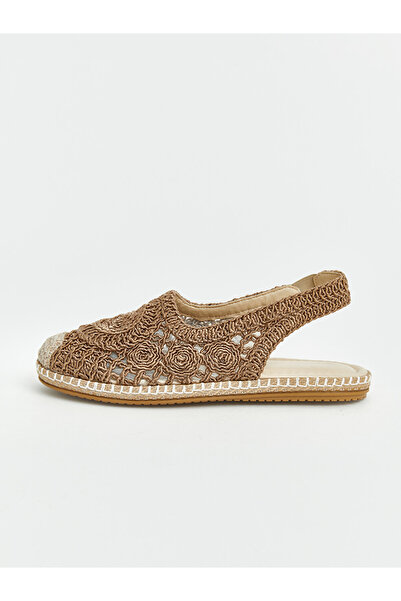 LC Waikiki Embroidered women's straw ballet flats