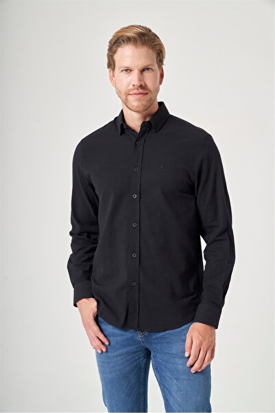 İmza Black Biritli Collar Long Sleeve Pocketless Slim Fit Cotton Shirt 100426...