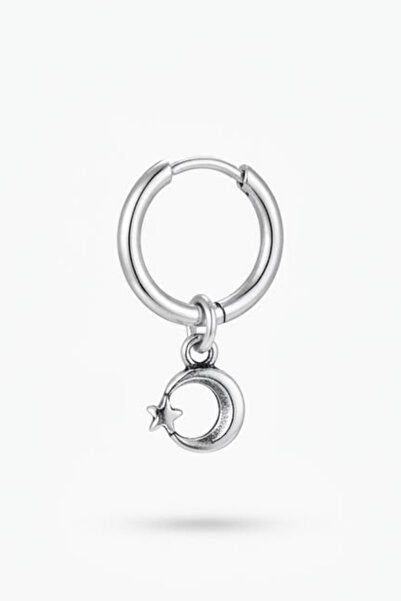 Blisse Piercing Unisex Silver Color Surgical Steel Dangle Moon Star Figured H...