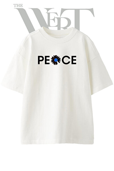 THEWERT Μπλουζάκι Peace Daisy Design με στάμπα Unisex Λευκό Oversize