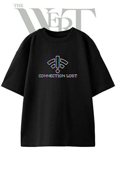 THEWERT Connection Lost Design Printed Unisex Black Oversize T-Shirt