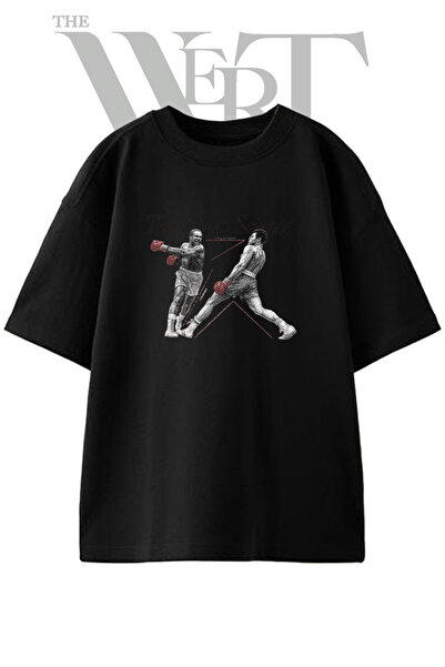 THEWERT Tricou oversize negru unisex cu imprimeu Ali Frazier Boxing Design