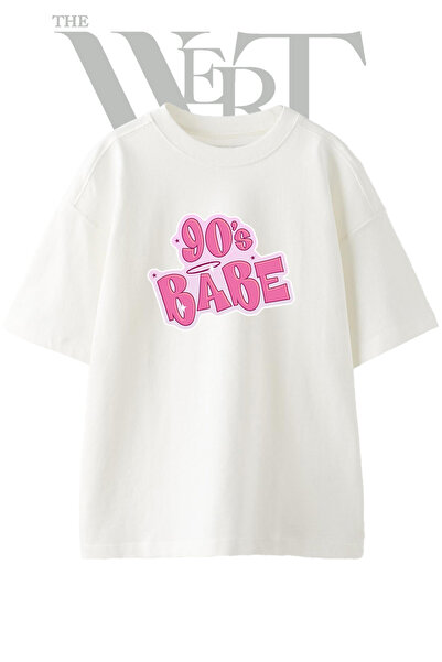 THEWERT Μπλουζάκι 90s Babe Design με στάμπα, Unisex, λευκό, oversized