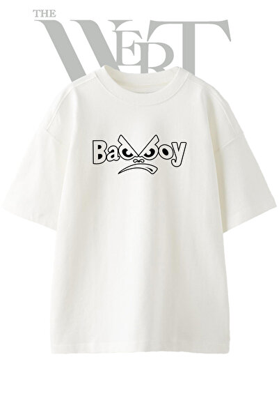 THEWERT Kizgin Yuz Design Printed Unisex White Oversize T-Shirt