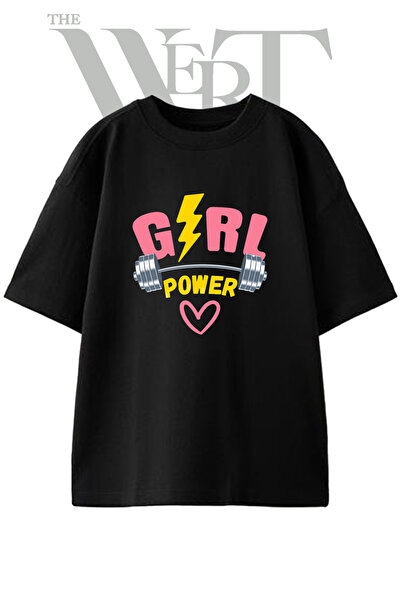 THEWERT Μπλουζάκι Girl Power Design με στάμπα Unisex σε μαύρο χρώμα oversize