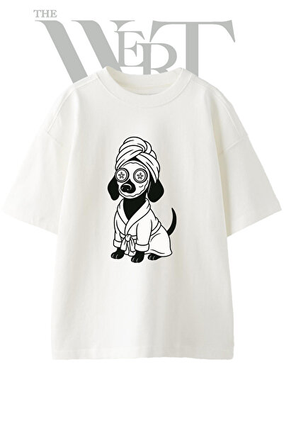 THEWERT Tricou oversize alb unisex cu imprimeu Dachshund Spa Design