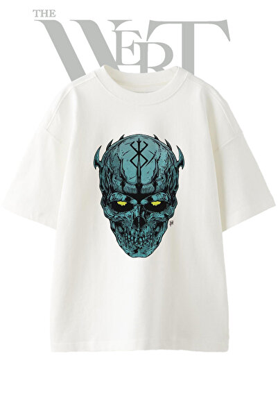 THEWERT Μπλουζάκι Berserk Skull Design με στάμπα Unisex Λευκό Oversize