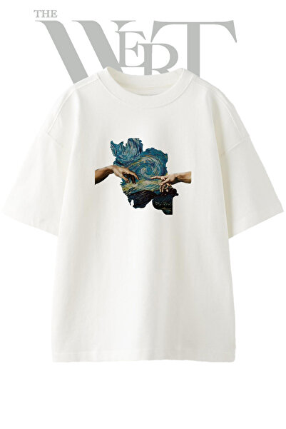 THEWERT Majica kratkih rukava unisex bela oversize sa printom dizajna Mikelan...