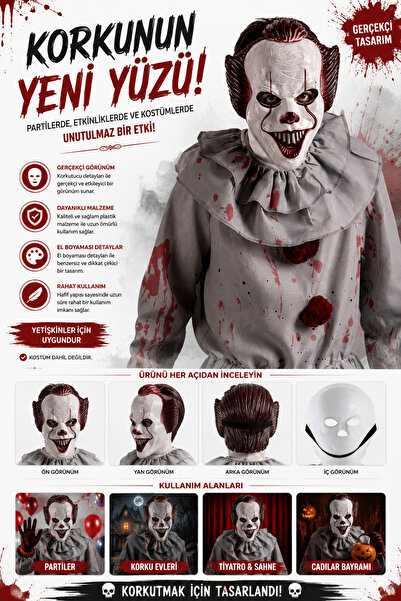 ALL FAST Killer Palyaço Kostüm Aksesuarı Plastik Maske | Korku Temalı Parti M...