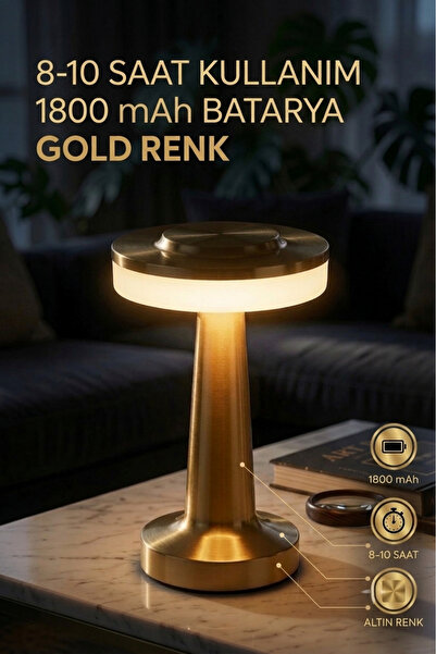 ZNEEL Gold Şarjlı Masa Lambası Dokunmatik Dimlenebilir Kablosuz Restoran Bar ...