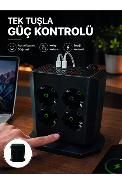northcity n Akım Korumalı 8'li Dikey Priz - USB Type-C Hızlı Şarj Destekli Ço...