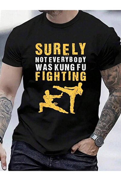 01THEONE تي شيرت قطني 100% بتصميم 'Surely Not Everybody Was Kung Fu Fighting'...