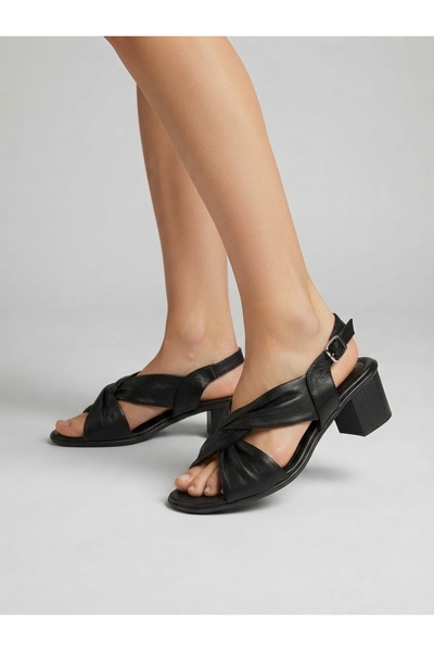 Rüya Shoes صندل نسائي مريح بكعب عالٍ من الجلد الطبيعي - 6 سم