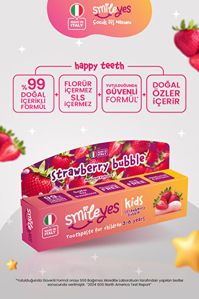 Smile yes Smileyes Kids Florürsüz Yutulabilir Çocuk Diş Macunu 3-6 Yaş Strawb...