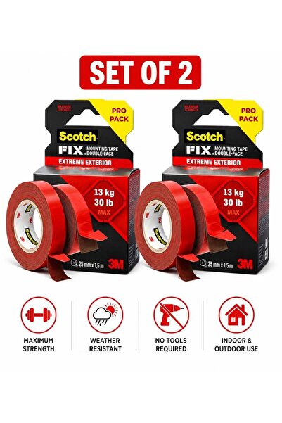 Scotch مجموعة شريط لاصق مزدوج الجوانب من قطعتين - شريط لاصق قوي مقاوم للعوامل...