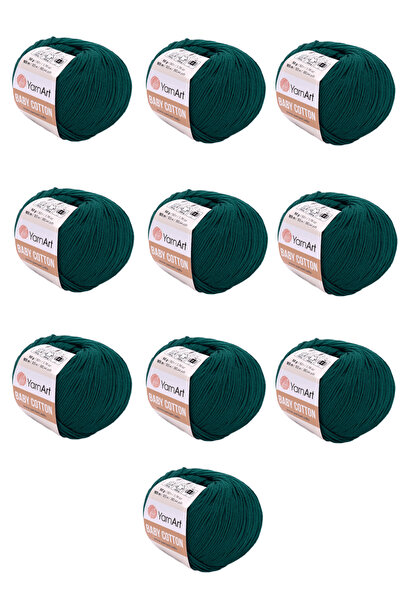 Yarnart Baby Cotton 10 Pieces Hand Knitting Yarn (444 Petrol Green) 50% Cotto...