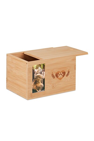 Relaxdays Pet urn made of bamboo, light brown, 14.5x14.5x19.5 cm