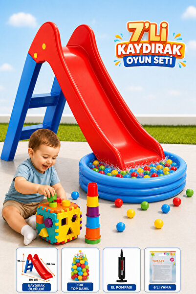 YILDIRIM OYUNCAK 7'li Çocuk İlk Kaydırağım Oyun Seti – Kaydırak, 114×25 cm Ha...