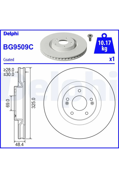 DELPHİ Set Discuri Frana Hyundai Kona/Santa Fe 4/Santa Fe 5 Kia Sorento 4 202...