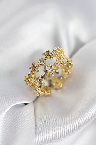 Mega Bazaar Zircon Stone 2-Piece Model Gold Color Women's Ring