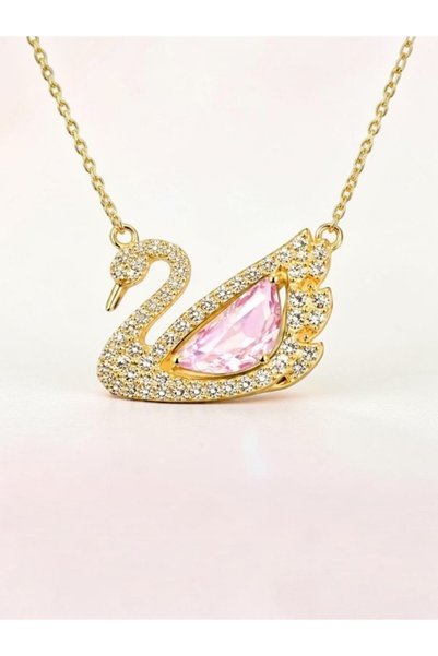 deryora Kadın Gold Pembe Zirkon Taşlı Kuğu Figürlü Kolye