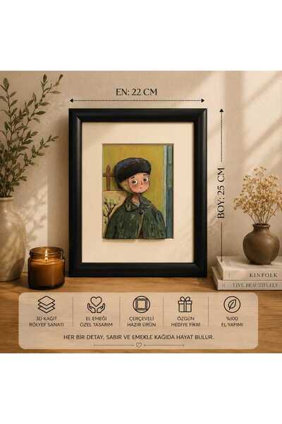 Masal Gurumi Vincent van Gogh (Bandajlı Kulaklı Otoportre) 3D RÖLYEF ÇERÇEVE DEKORATİF DUVAR MASA SÜSÜ