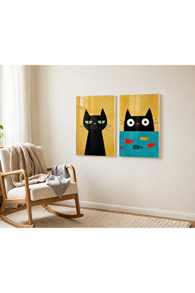 arslart Siyah Kedi CAM Görünümlü Pleksi Tablo Seti Çocuk Bebek Odası Duvar De...
