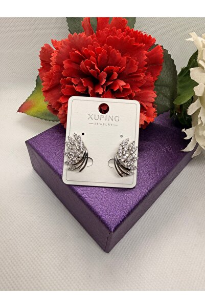 XUPING JEWELRY أقراط من الفولاذ باللون الفضي مرصعة بحجر الزركون على شكل غصن