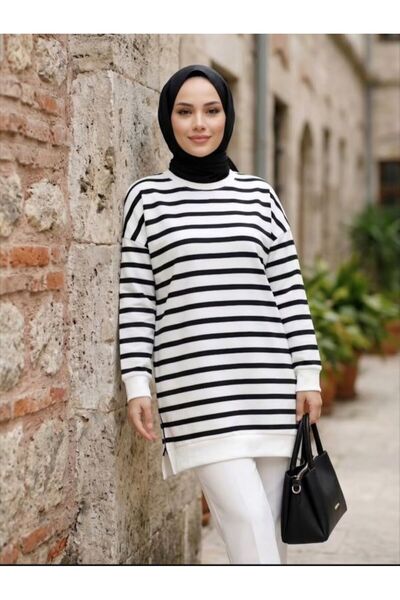 SHİROSA Striped Two-Thread Hijab Tunic