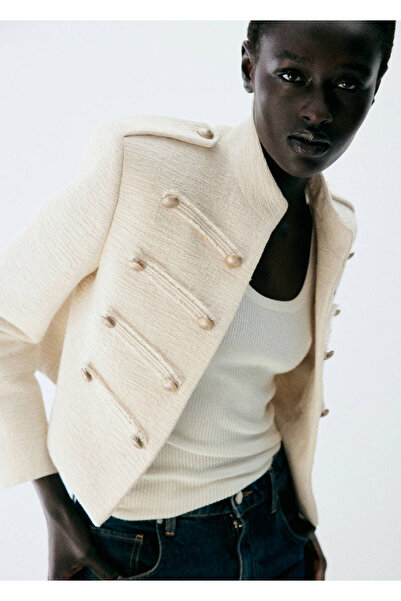 MANGO Woman Tweed jacket with decorative toggles