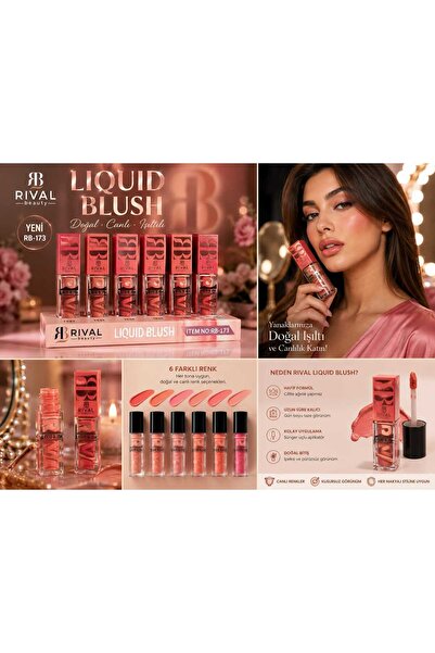 ORİON GLOBAL Rival Beauty Liquid Blush Rb-173 Liquid Blush |   Long-Lasting, Natural Glow, Sponge Tip Applicator |   6 Colors