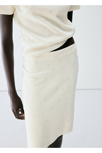 MANGO Woman Transparent-pearl knit skirt