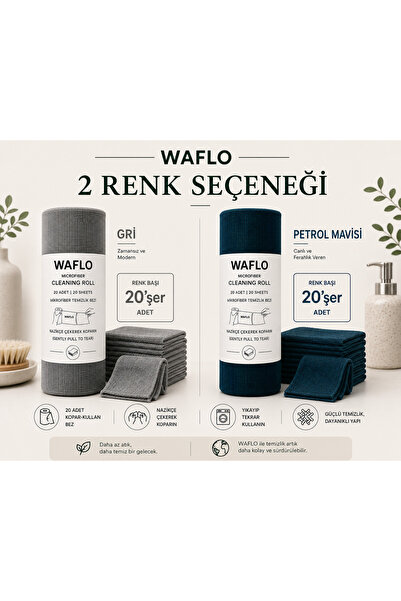 WAFLO 2'li Fırsat Paketi Mikrofiber Temizlik Bezi Rulosu | Toplam 40 Adet | A...