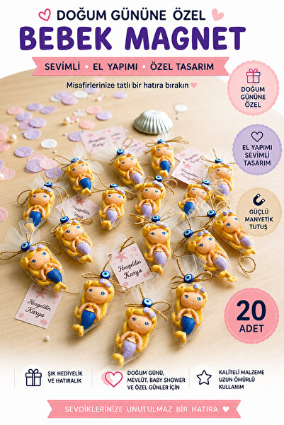 KARYA AURA 20 adet Bebek magnet doğum günü baby shower