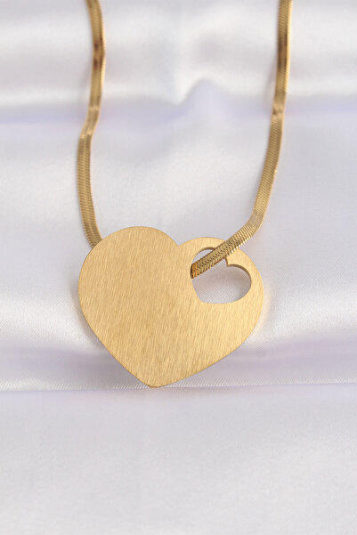 Mega Bazaar 316L Steel Italian Chain Gold Color Flat Plate Heart Necklace