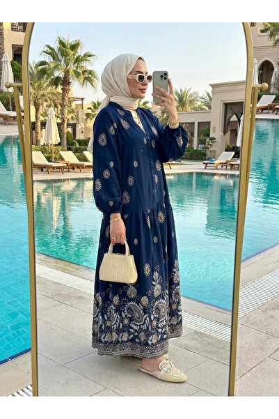 Kirazca Butik Women's Viscose Ethnic Patterned Hijab Dress