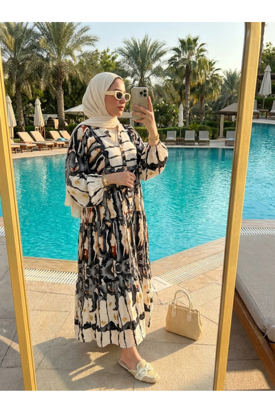 Kirazca Butik Women's Ethnic Patchwork Patterned Long Hijab Dress – Viscose